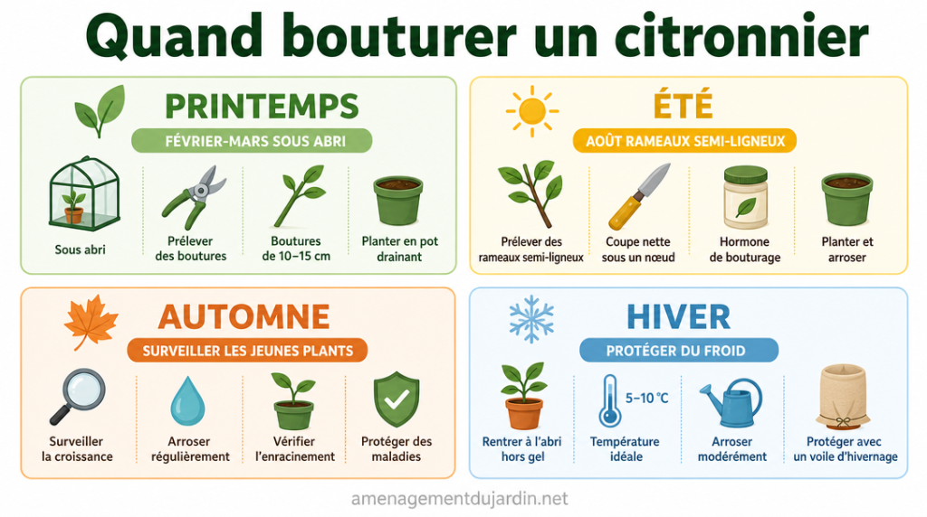 Calendrier des périodes de bouturage du citronnier