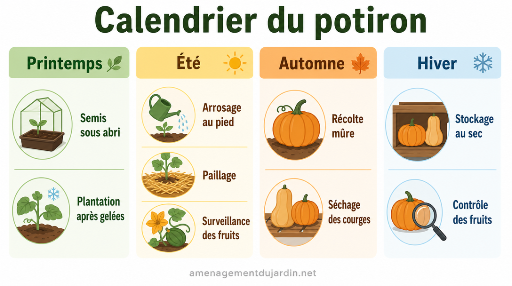 Calendrier saisonnier des travaux de culture des courges