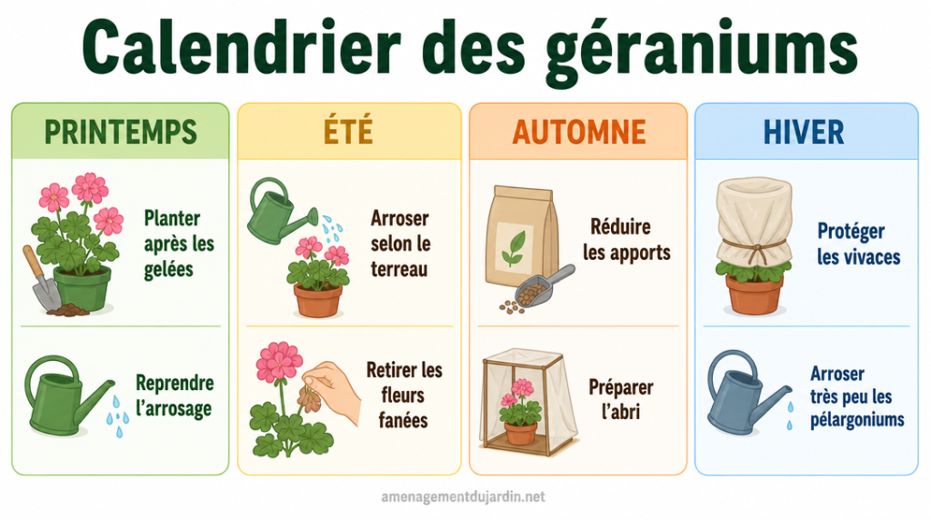 Calendrier des gestes saisonniers pour les géraniums