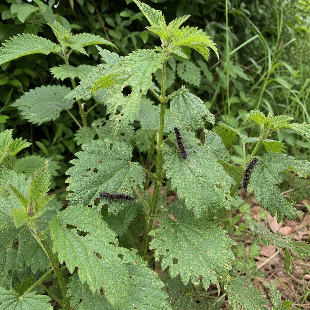 Chenilles de paon-du-jour sur feuilles d’ortie