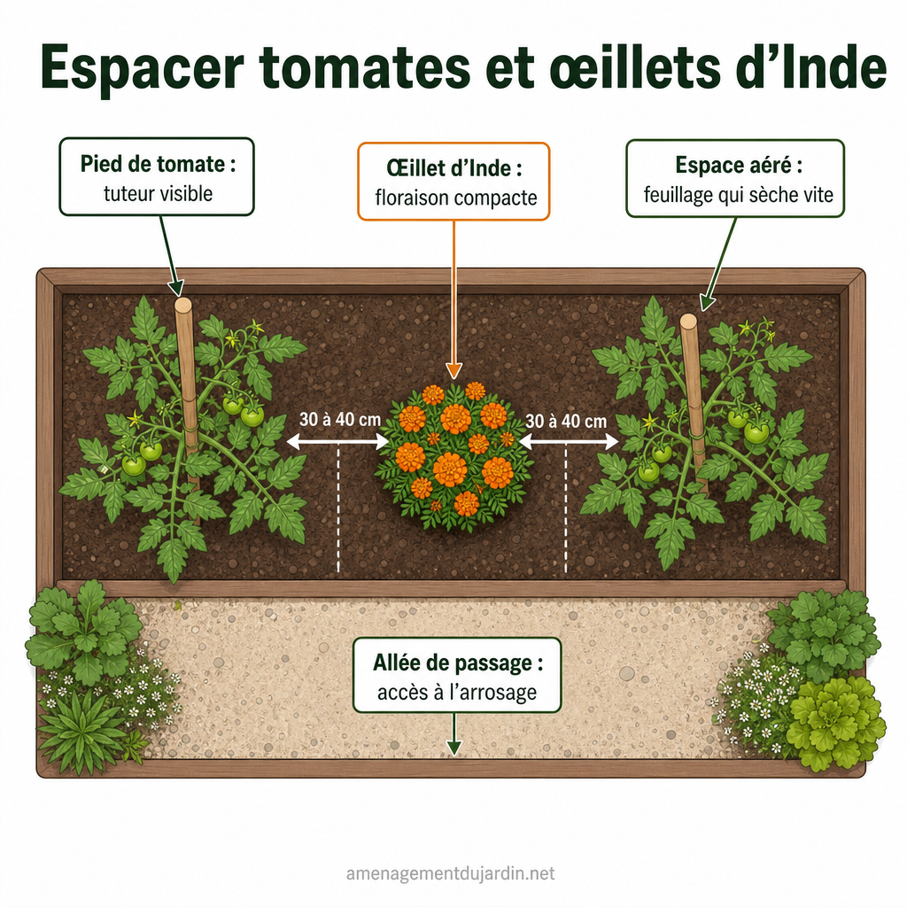 Plan de distance entre tomate et œillet d’Inde