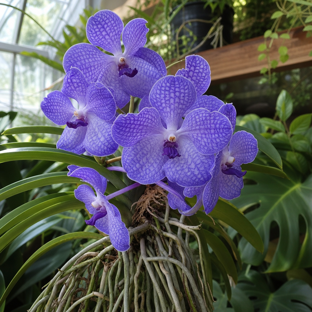 Orchidée vanda aux grandes fleurs bleu violet