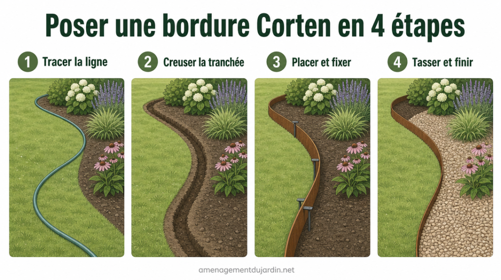 Quatre étapes pour installer une bordure Corten au jardin