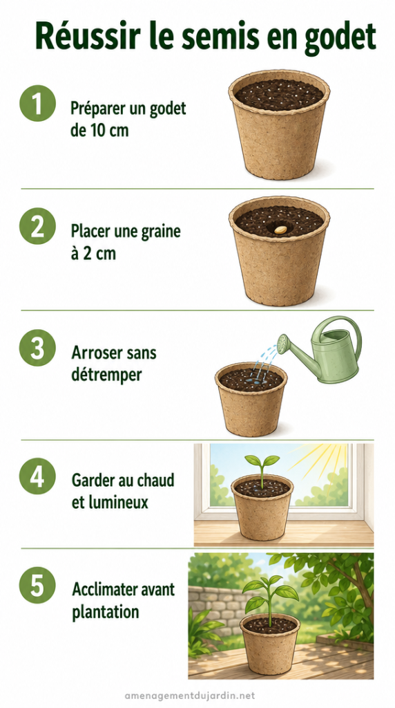 Étapes du semis de courge en godet