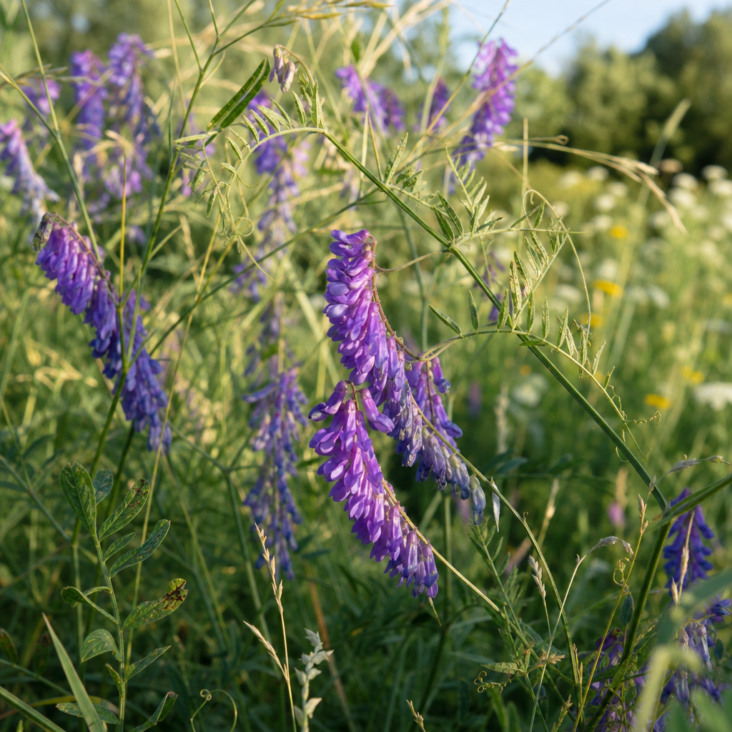 Vesce cracca aux grappes violettes dans les herbes