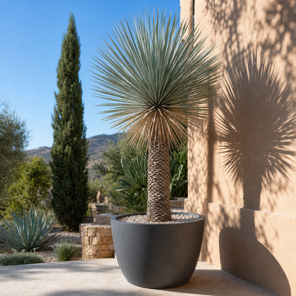 Yucca bleu gris dans un grand pot