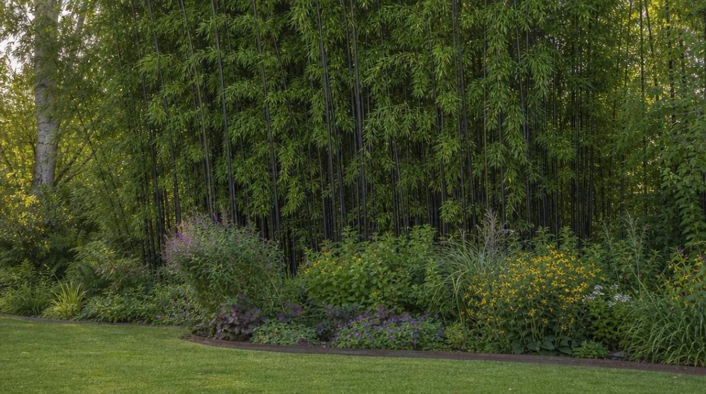 Bambou traçant dense dans un massif bordé au jardin