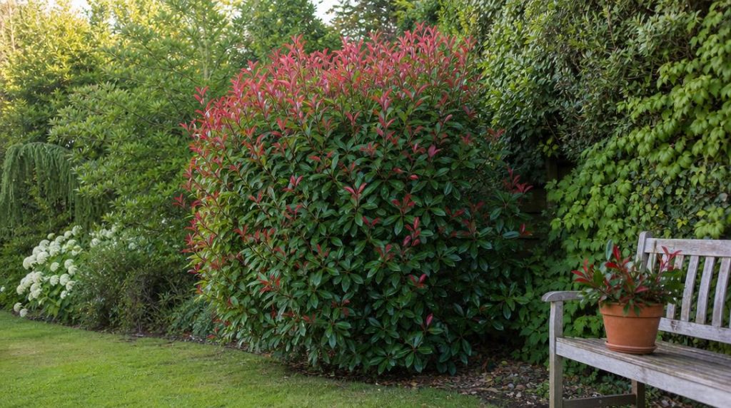 Photinia Red Robin et boutures préparées dans un jardin