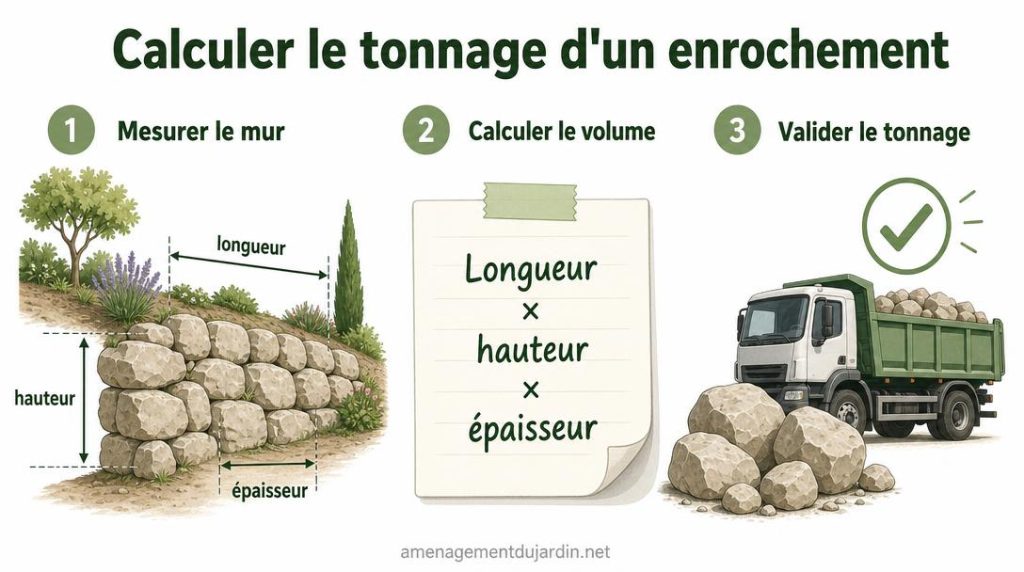 Calcul du volume et tonnage pour un enrochement