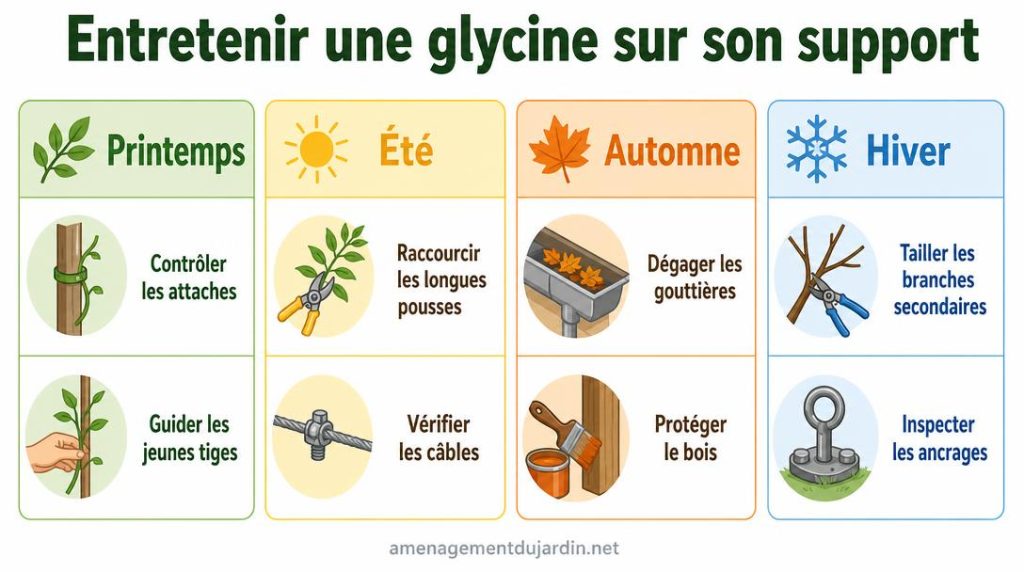 Calendrier saisonnier pour entretenir une glycine palissée