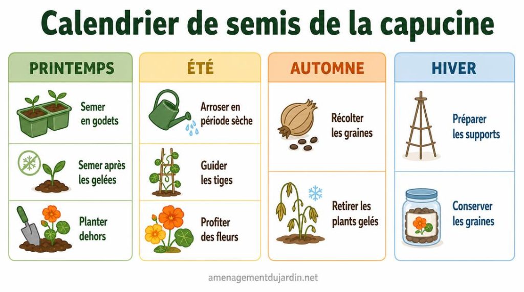 Calendrier saisonnier pour semer et planter les capucines