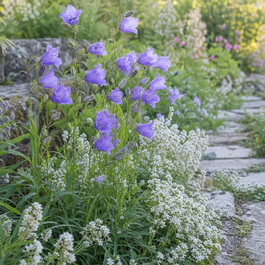 Campanule bleue aux fleurs en clochettes ouvertes