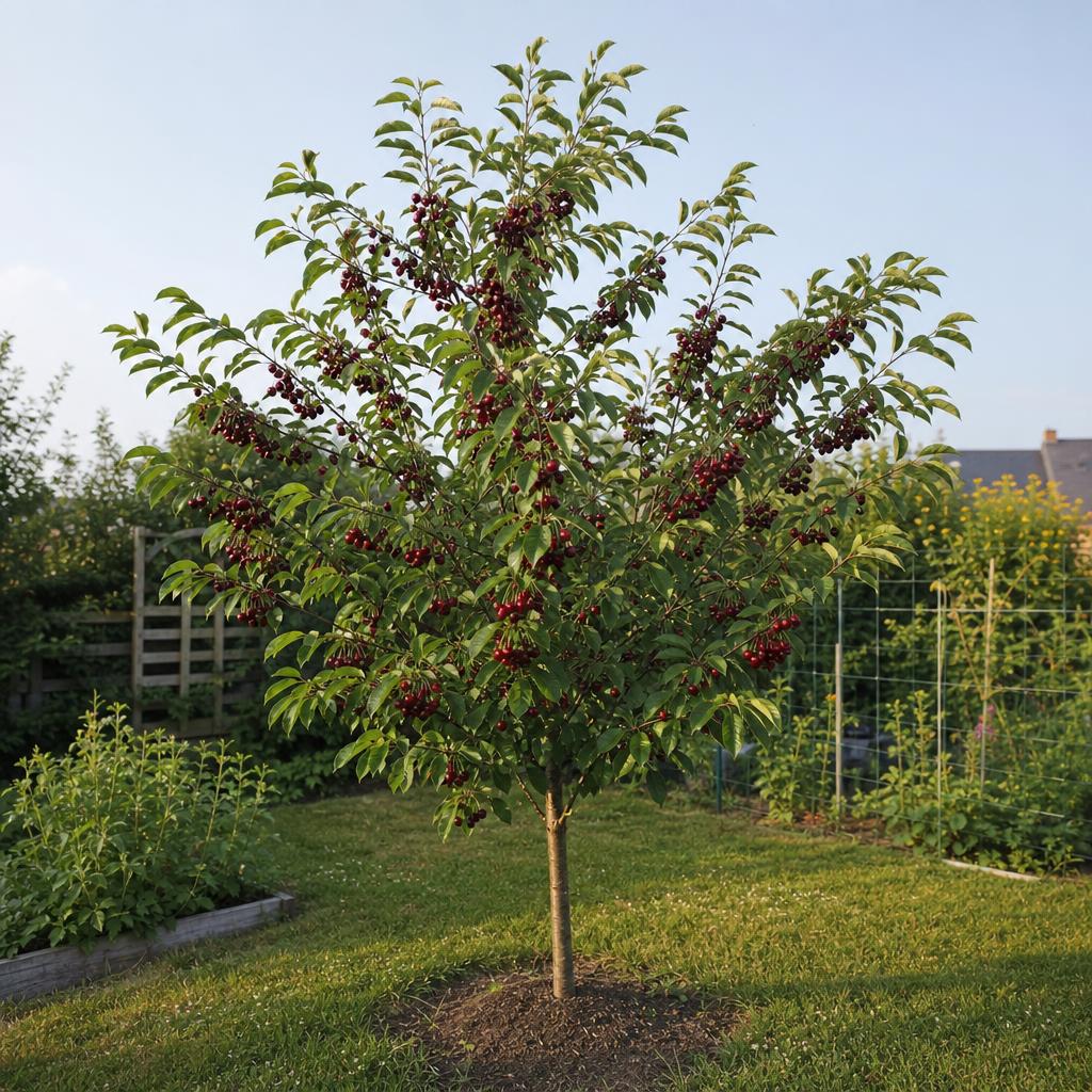 Cerisier nain compact couvert de cerises rouges mûres