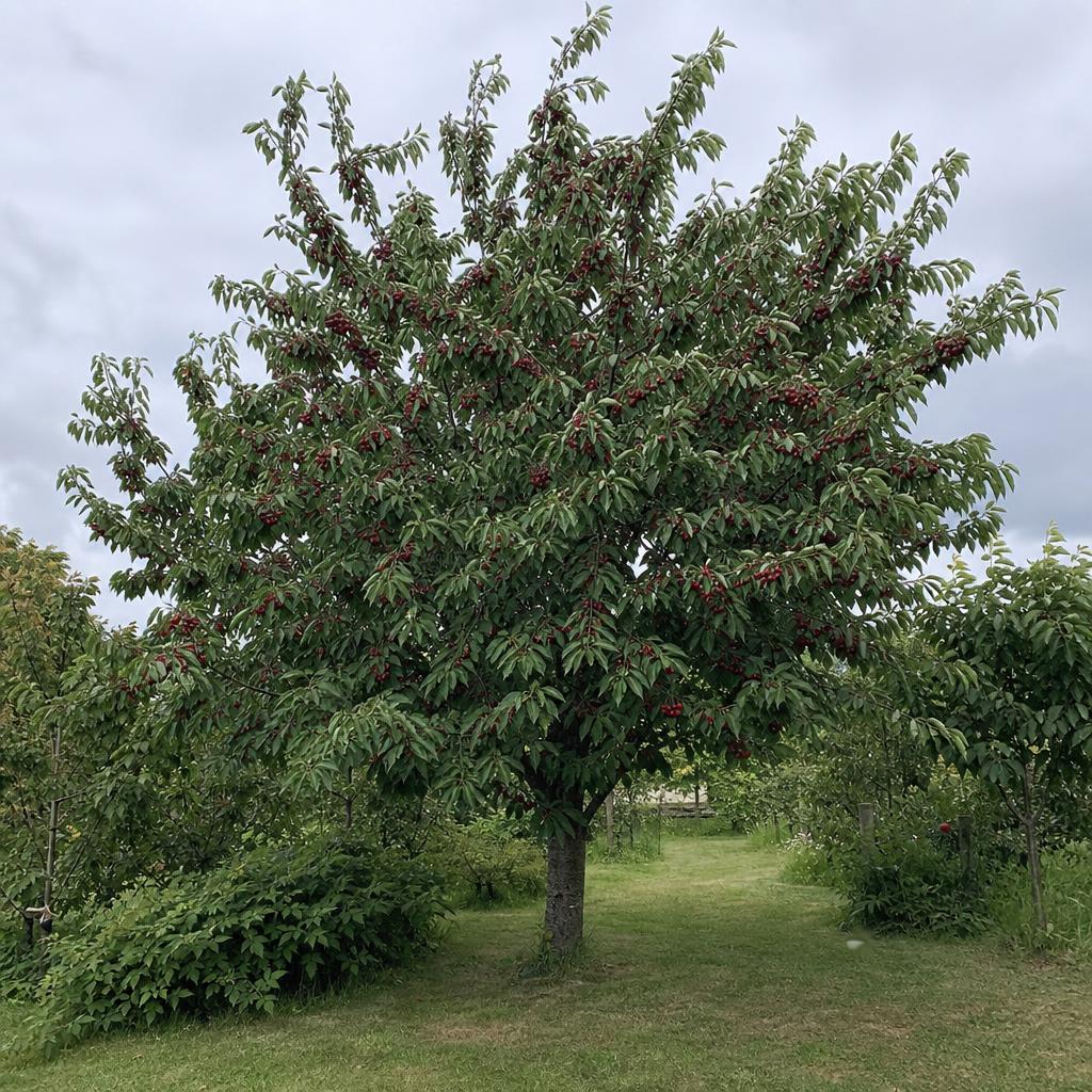 Cerisier Van avec grappes de cerises foncées