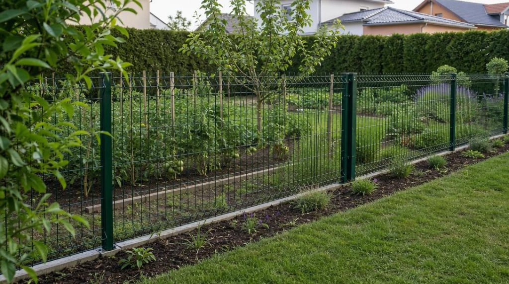 Panneaux rigides protégeant un potager dans un jardin