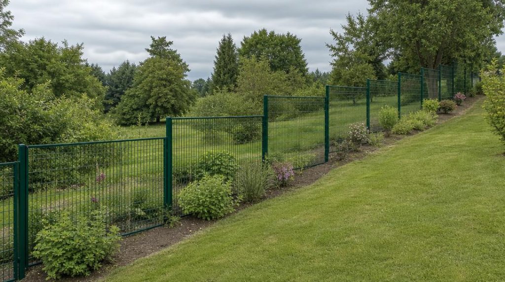 Clôture rigide posée en redan sur une pente
