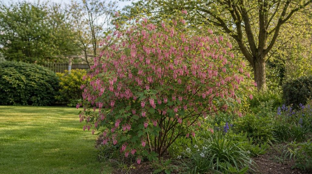 Arbuste fleuri installé au bord d’un massif lumineux