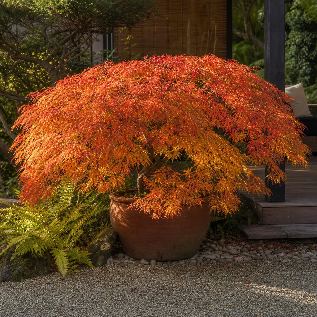 Érable du Japon Dissectum retombant aux feuilles orangées