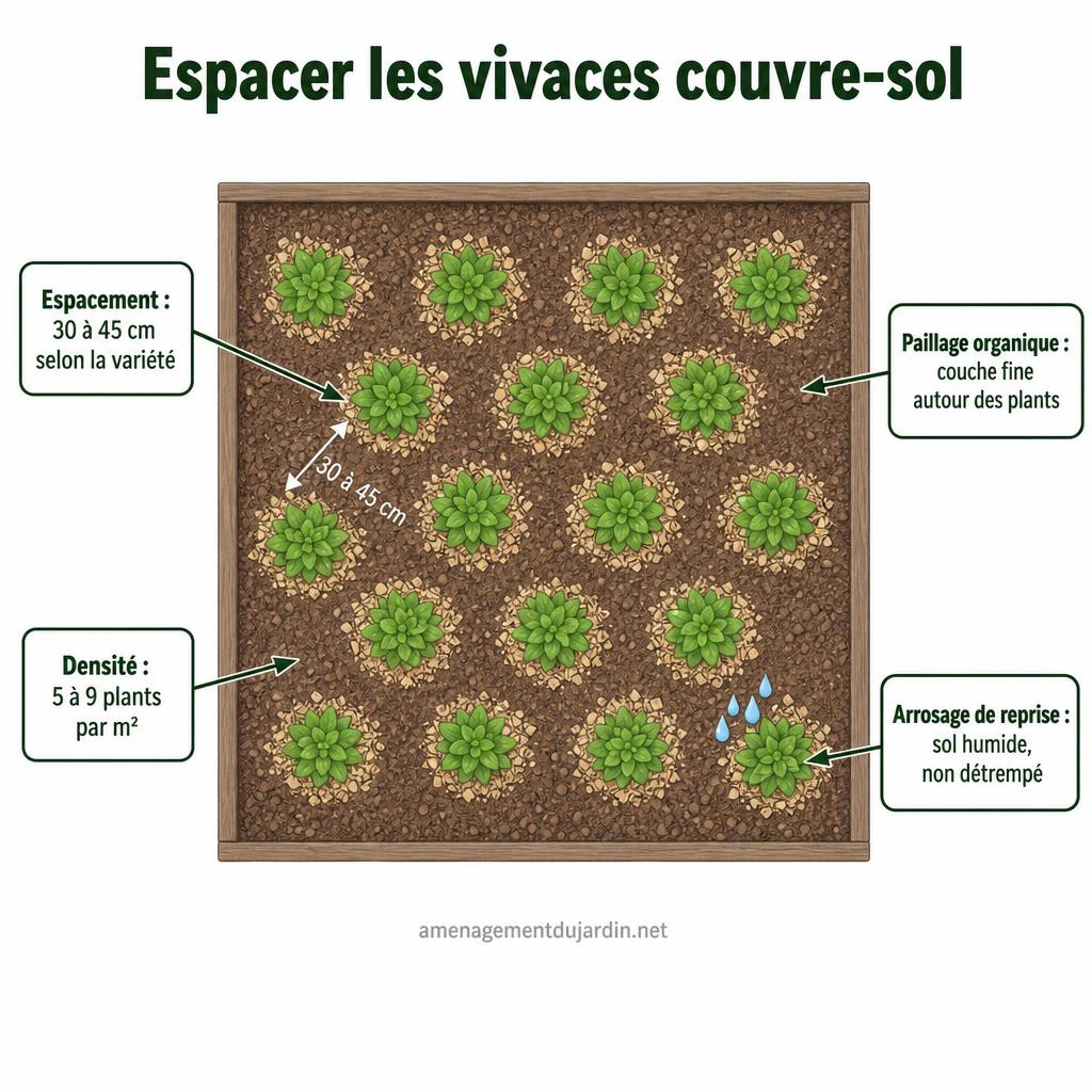 Schéma d’espacement des vivaces couvre-sol