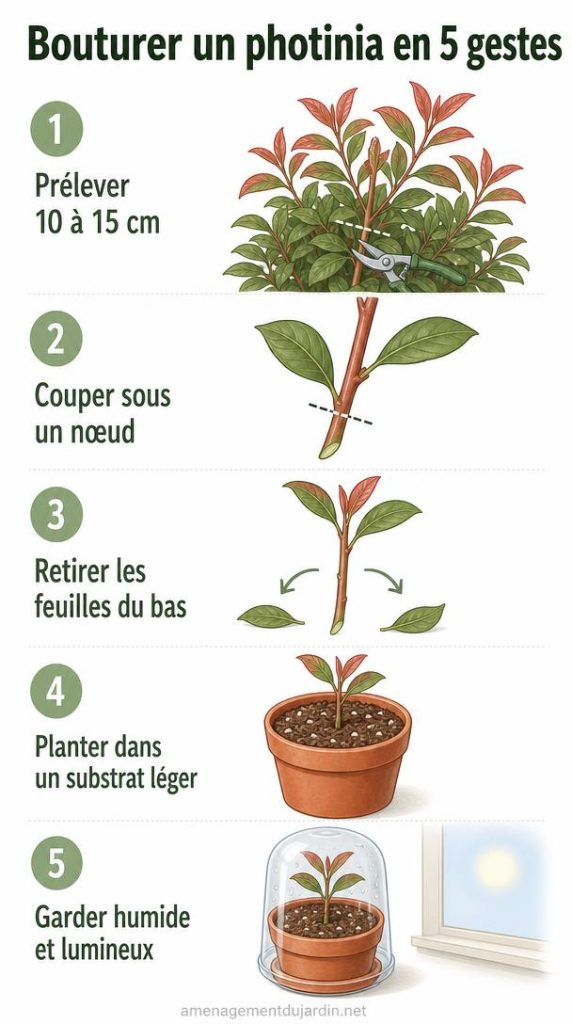 Cinq étapes illustrées pour réussir une bouture de photinia