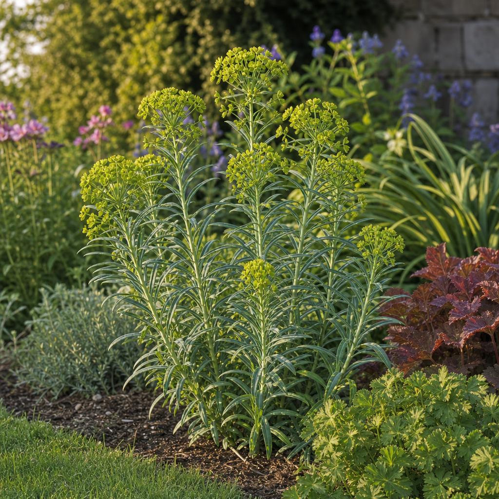 Euphorbe épurge verte plantée en bordure de massif