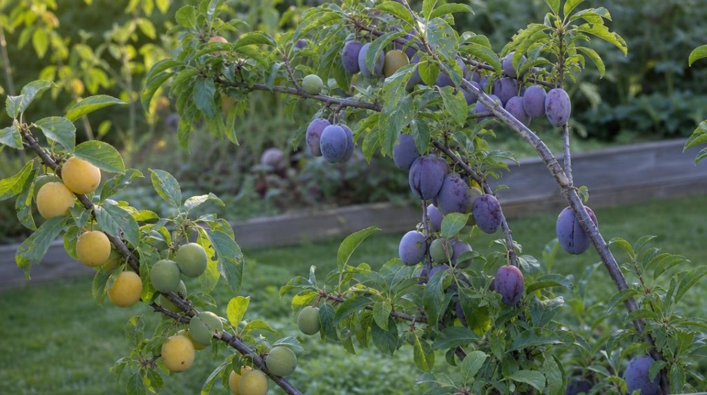 Mirabelles jaunes Reines-Claudes vertes et quetsches violettes