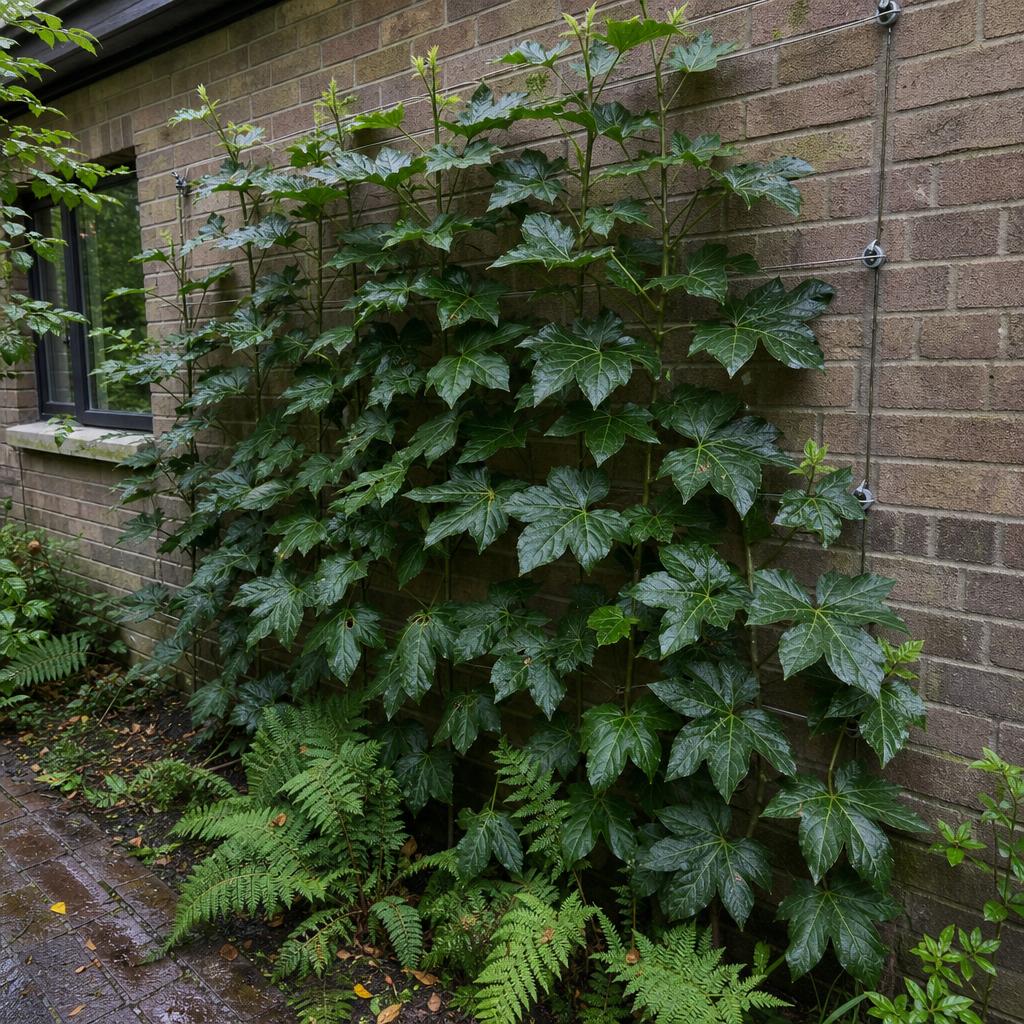 Fatshedera au feuillage dense contre façade ombragée