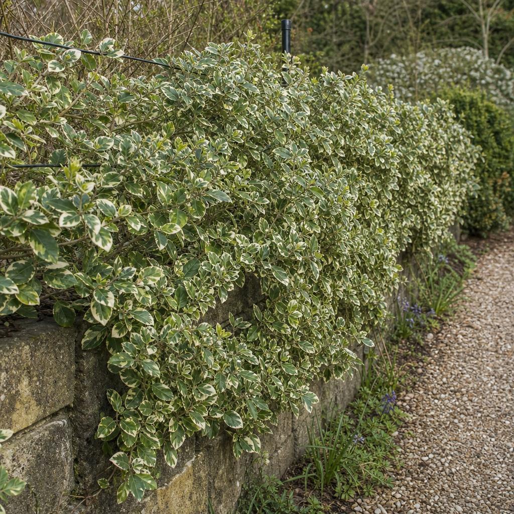 Fusain de Fortune panaché couvrant un mur bas