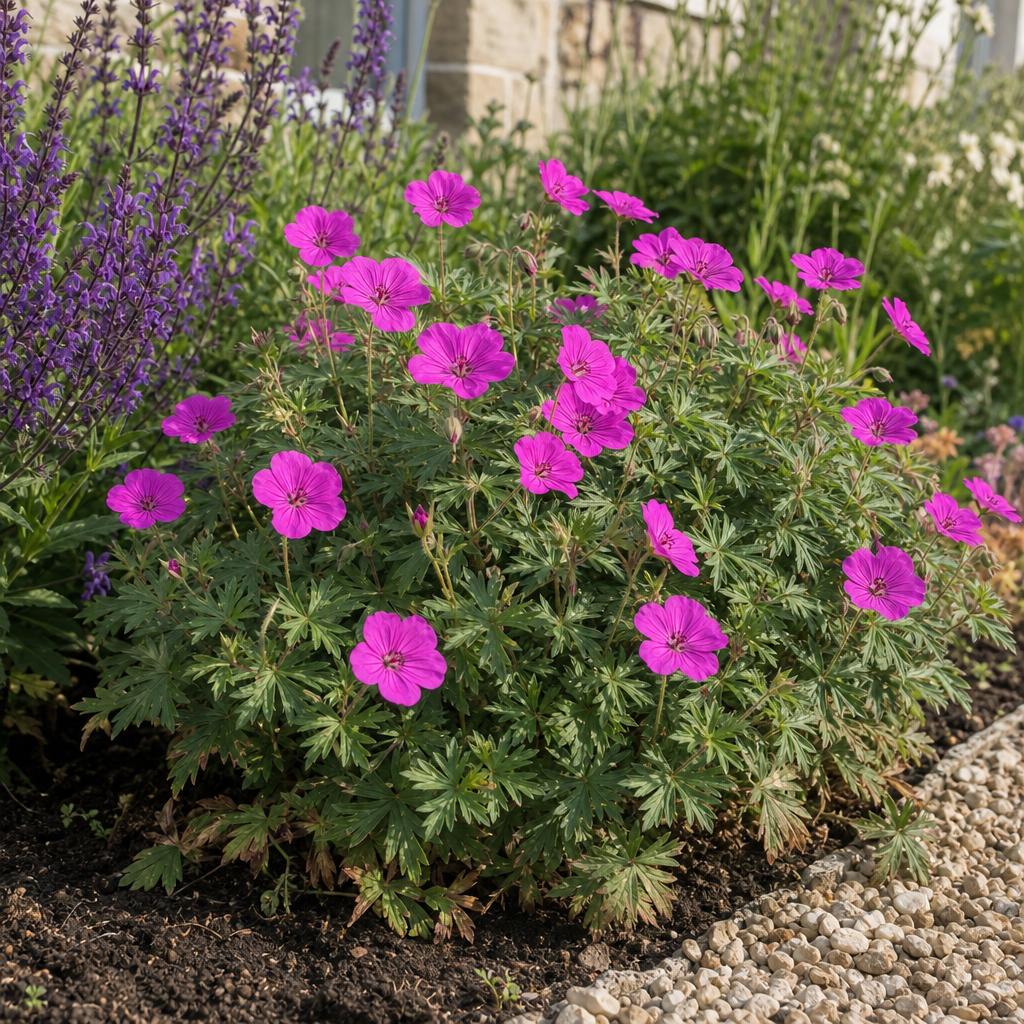 Géranium vivace rose au feuillage découpé