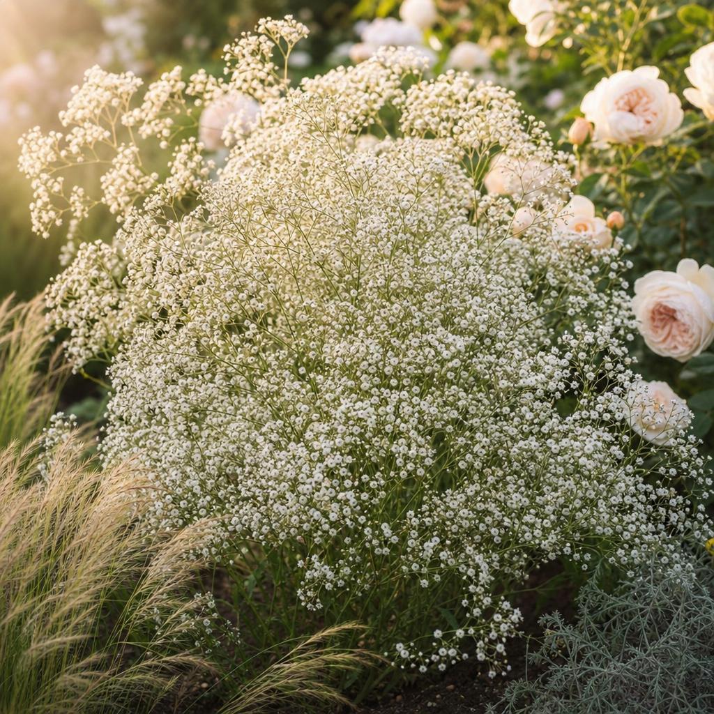 Nuage de petites fleurs blanches de gypsophile