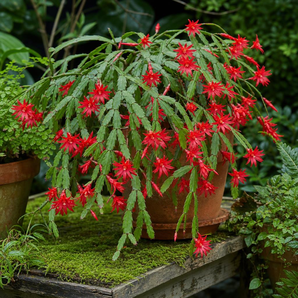 Cactus de Pâques aux fleurs rouges éclatantes