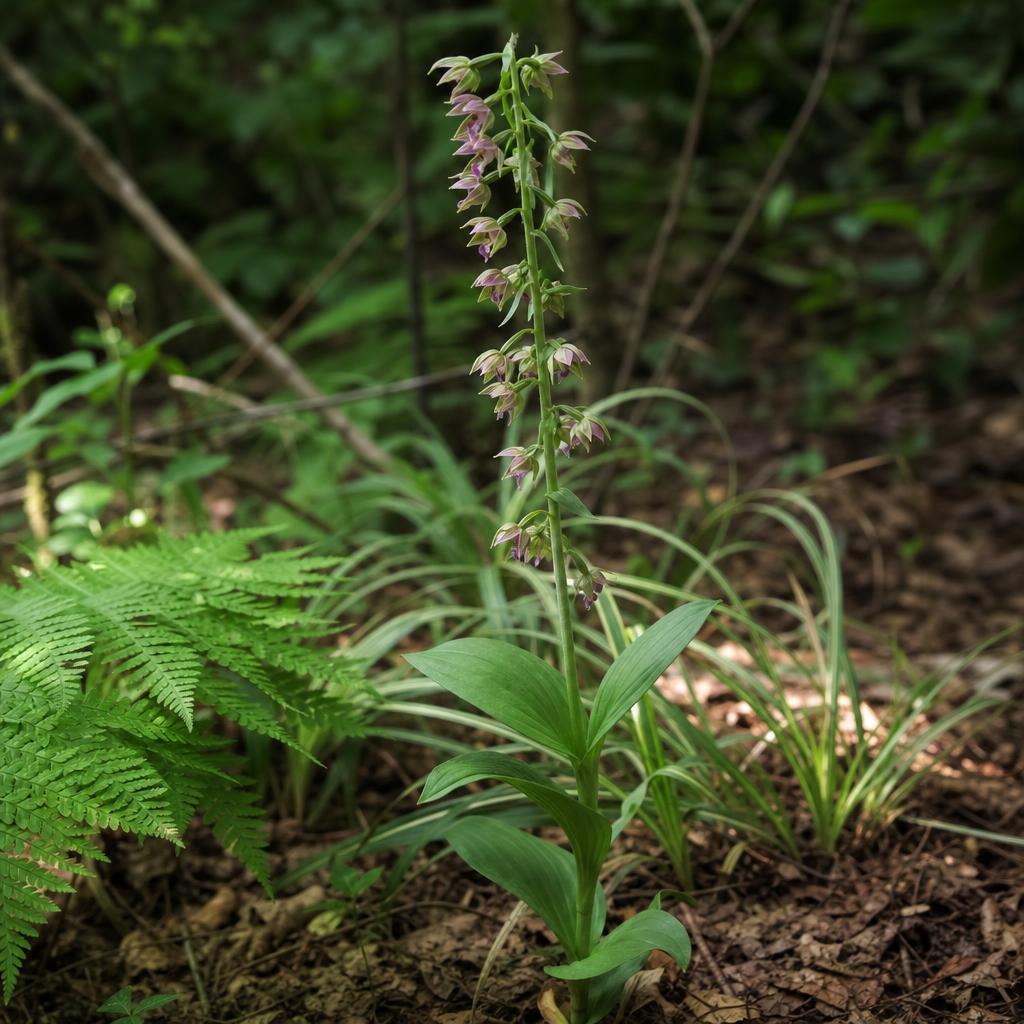 Helléborine aux petites fleurs dans un sous-bois