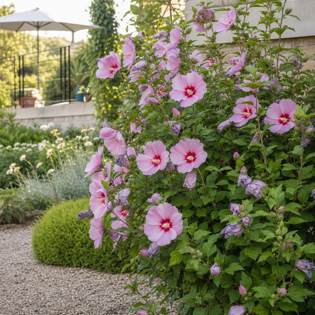 Hibiscus rose aux grandes fleurs estivales