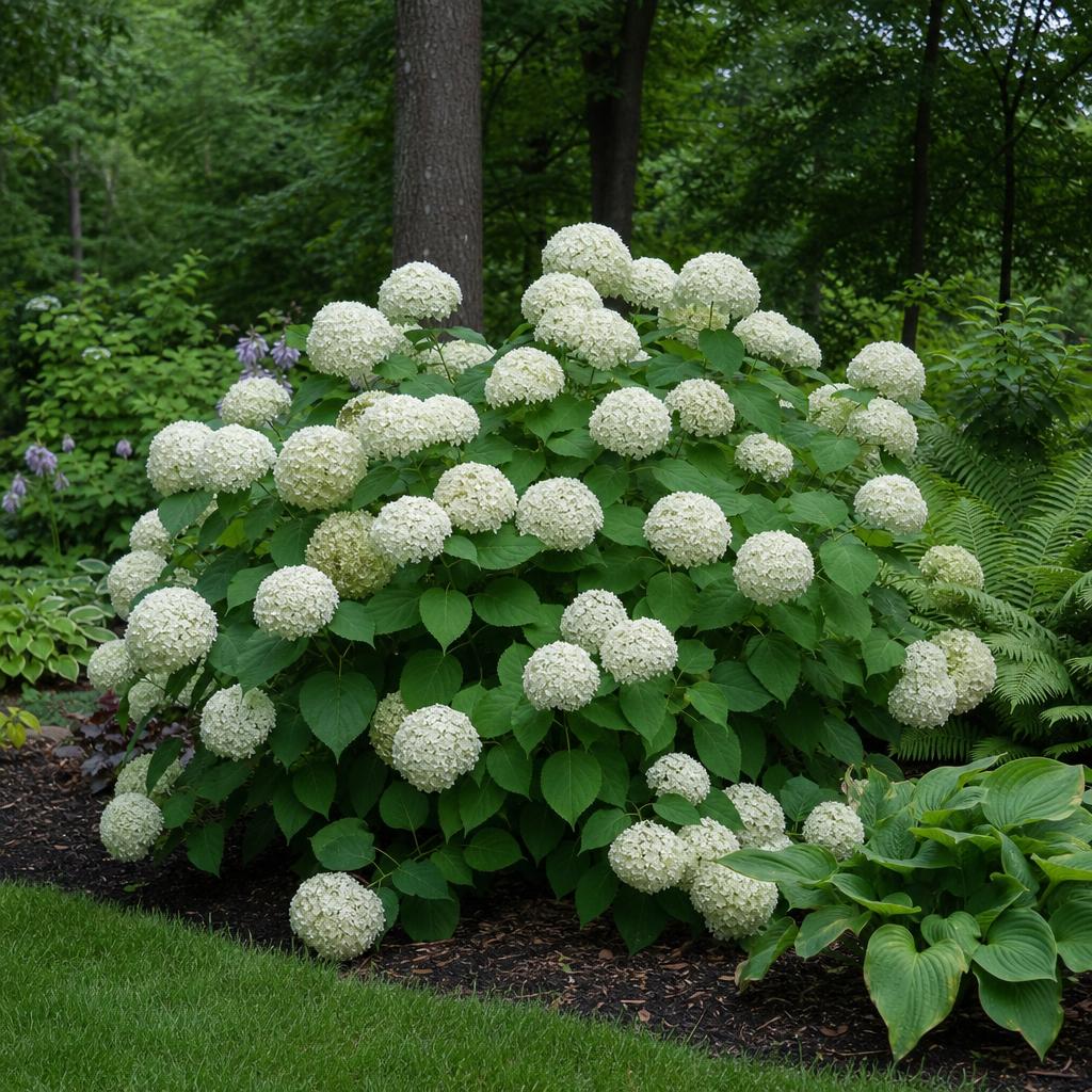 Hortensia Annabelle aux gros bouquets blancs d’été