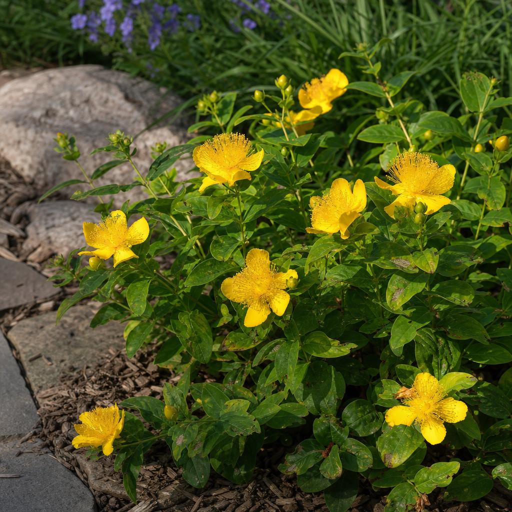 Millepertuis aux fleurs jaunes dans un massif