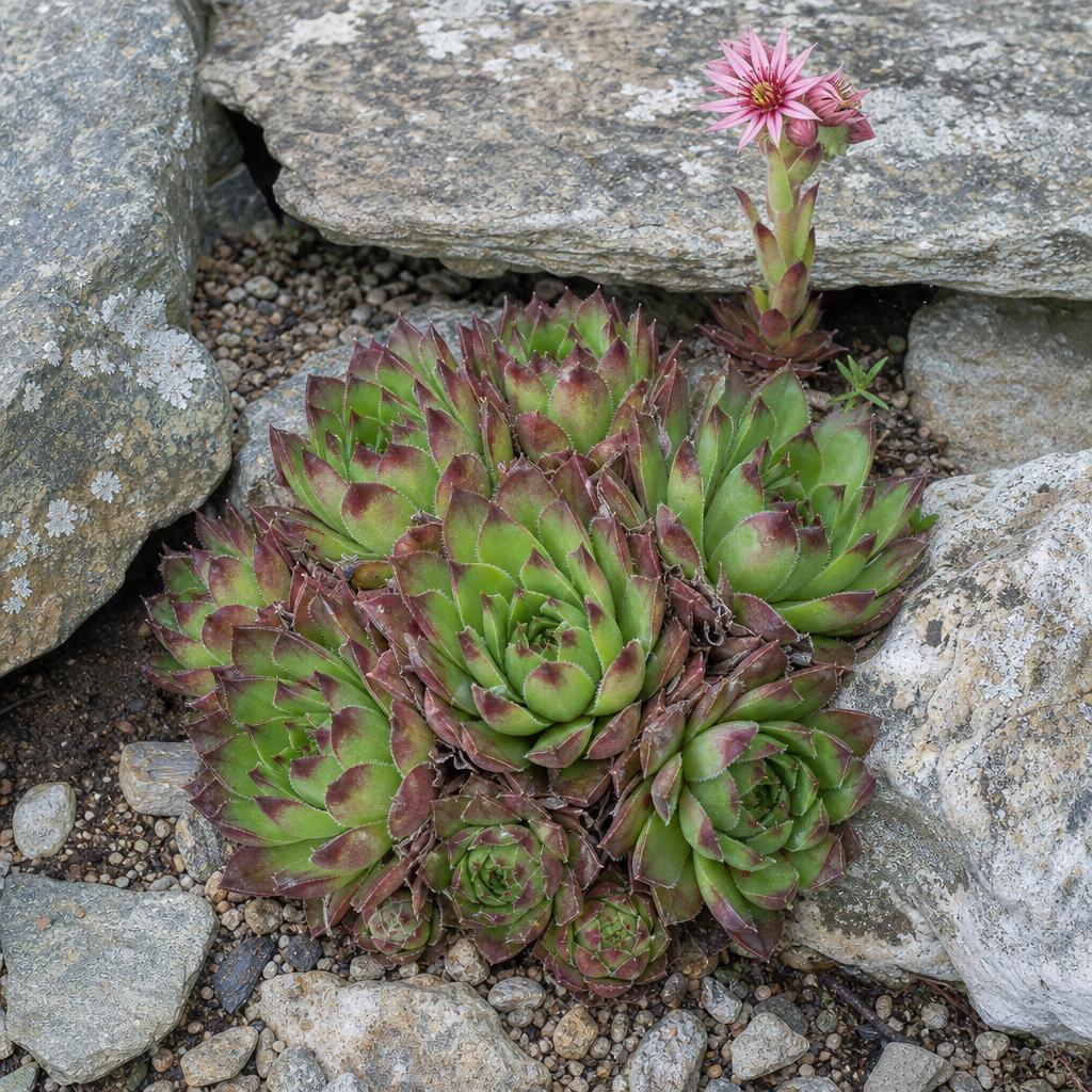 Rosettes de joubarbe dans une fissure pierreuse