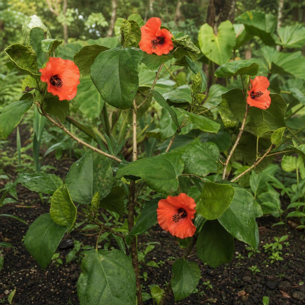 Fleur rouge orangé du Kokia cookei à Hawaï