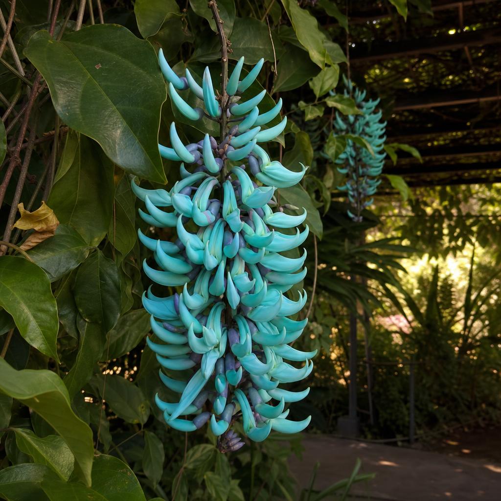 Grappes turquoise de liane de jade en floraison
