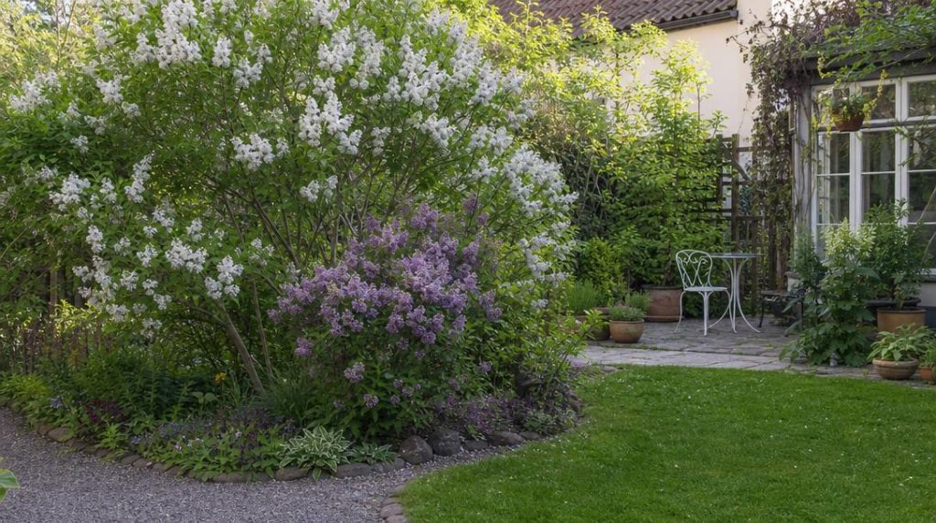 Lilas blancs fleuris dans un jardin au printemps
