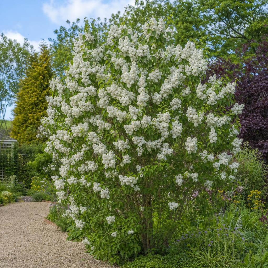 Grand lilas Madame Lemoine aux fleurs doubles blanches