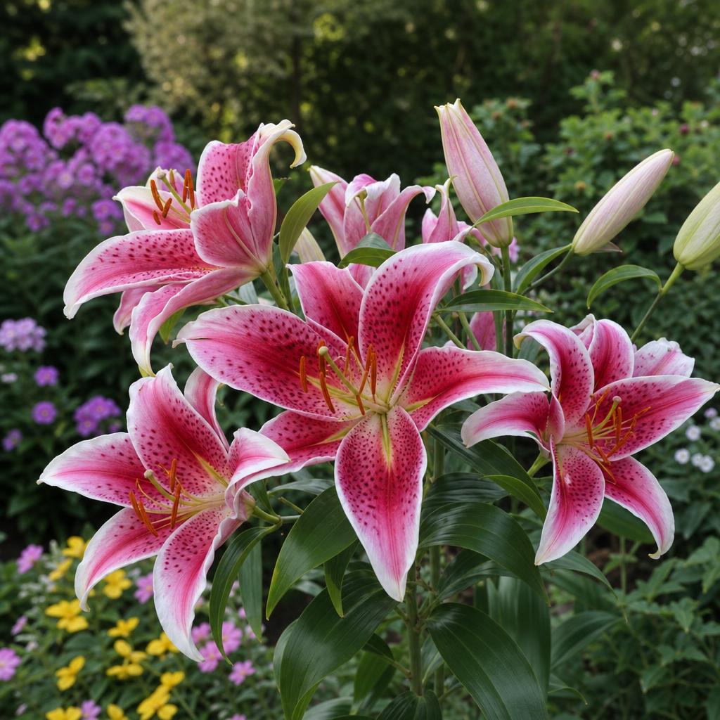 Grandes fleurs roses ponctuées de lys oriental Stargazer