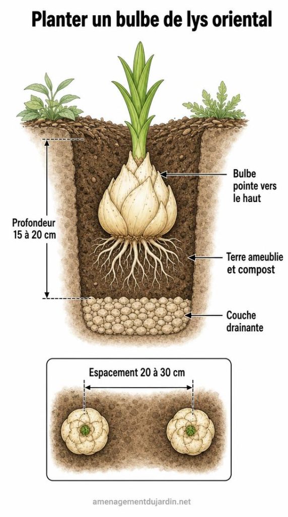 Schéma de plantation d’un bulbe de lys oriental