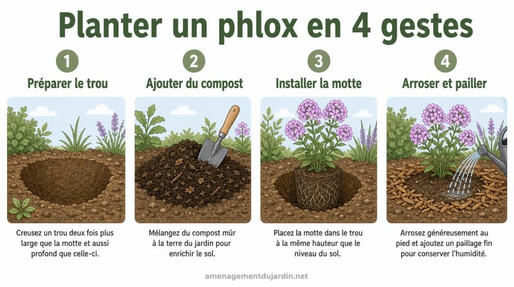 Étapes de plantation d’un phlox au jardin