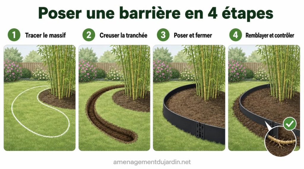 Quatre étapes pour poser une barrière autour du bambou