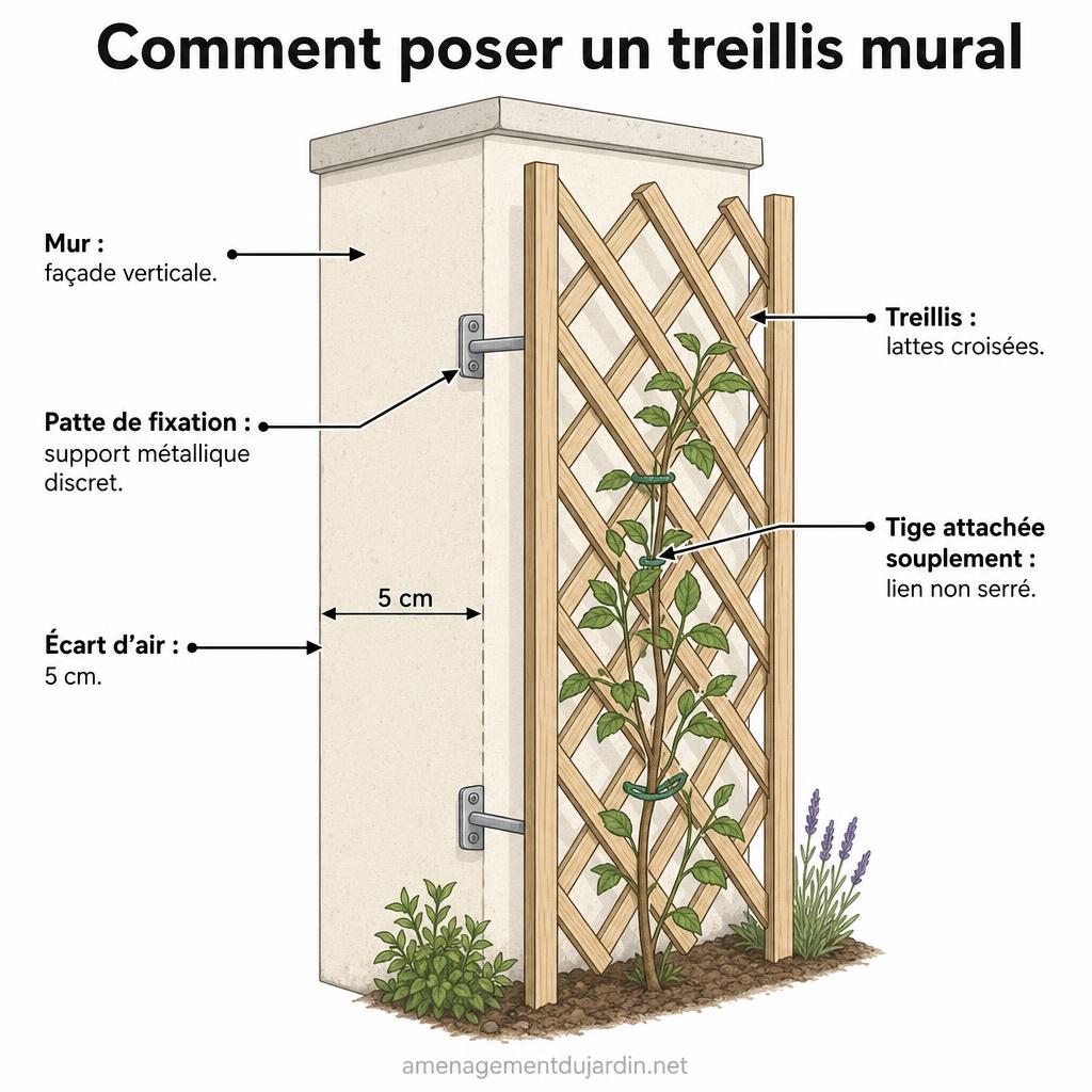 Écart ventilé entre mur et treillis fixé