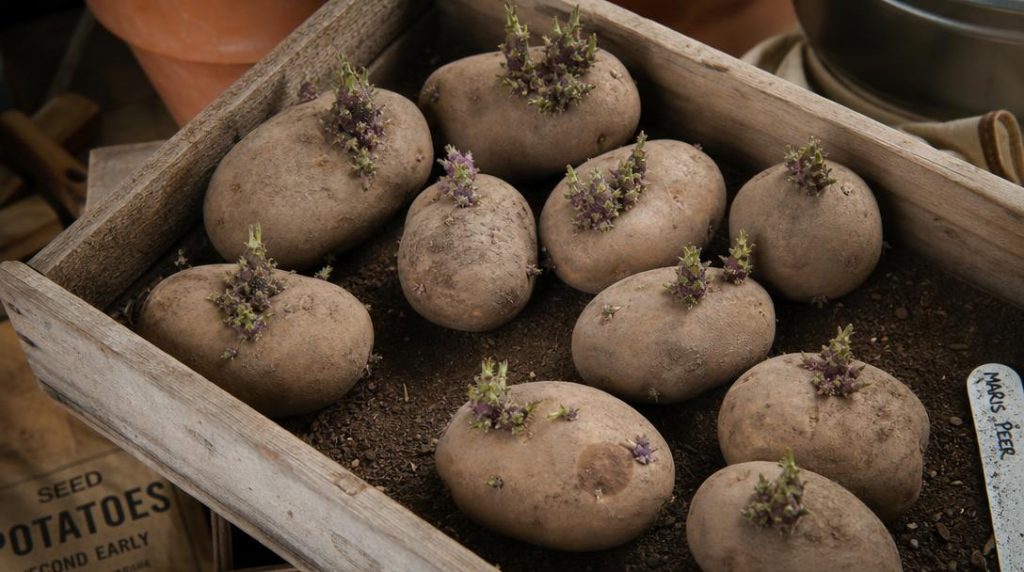 Tubercules de pommes de terre avec germes courts
