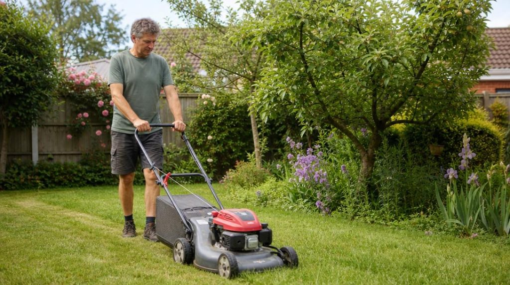 Pelouse sèche tondue au bon moment au printemps