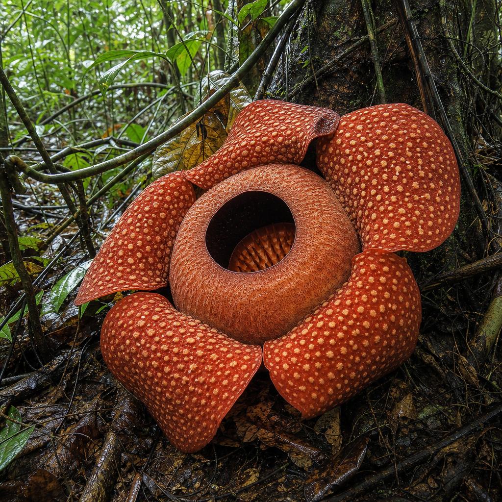 Grande rafflesia rouge tachetée dans le sous-bois