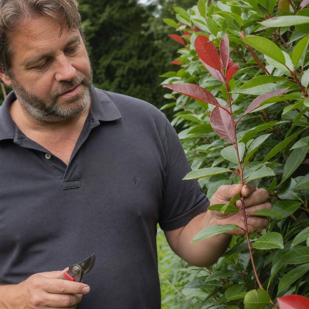 Rameau semi-aoûté sain sur un photinia Red Robin