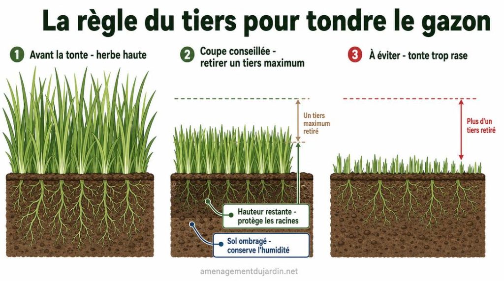 Schéma de la règle du tiers pour le gazon
